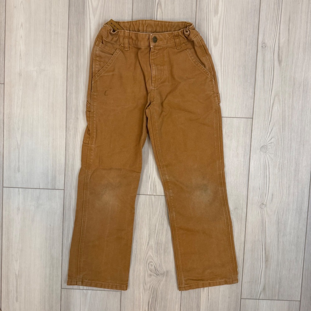 Carhartt Boys Brown Canvas Carpenter Work Pants Size 10 CK8301 Adjustable Waist
